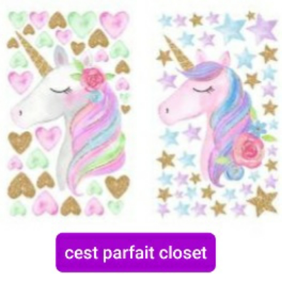 2 Sheets Unicorn Stars Hearts wallstickers - Picture 2 of 2